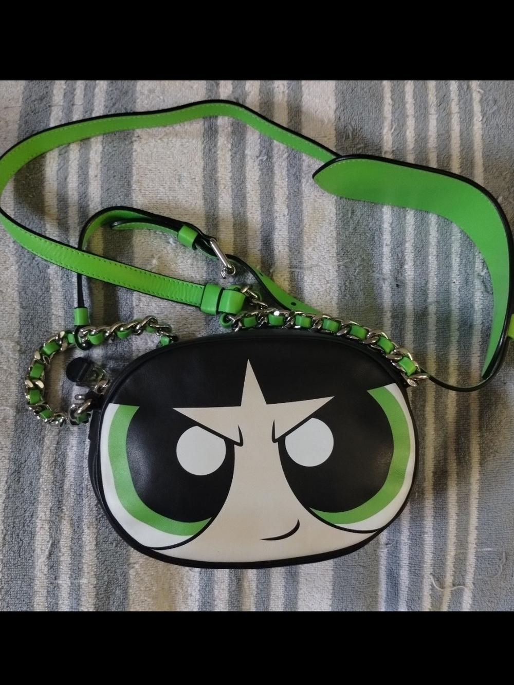 Moschino Ss16 Moschino Powerpuff Girls buttercup crossbody Green and Black cross